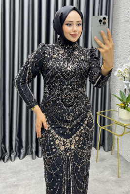 Asil Taş Detaylı Kalem Elbise 6648 Siyah - YGS (1)