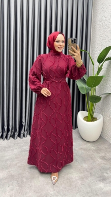 Bella Püsküllü Elbise 6223 Bordo - NWS