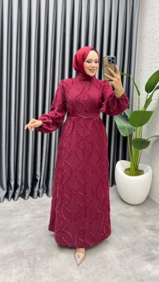 Bella Püsküllü Elbise 6223 Bordo - NWS (1)