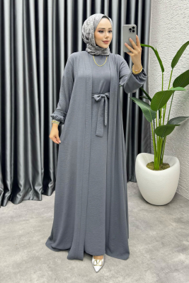 Betül İkili Abaya Elbise Takım 24686 Antrasit - VYS
