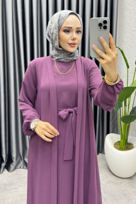 Betül İkili Abaya Elbise Takım 24686 Lila - VYS (1)