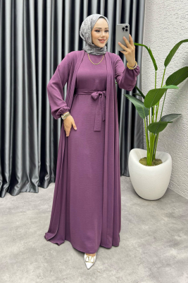 Betül İkili Abaya Elbise Takım 24686 Lila - VYS