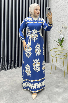 Desenli Viskon Elbise 1997 Mavi - FON