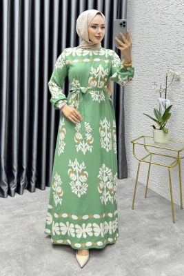 Desenli Viskon Elbise 1997 Mint - FON