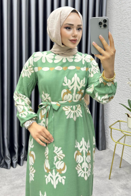 Desenli Viskon Elbise 1997 Mint - FON (1)