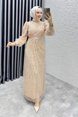 Drape İşlemeli Pullu Abiye 8012 Vizyon 