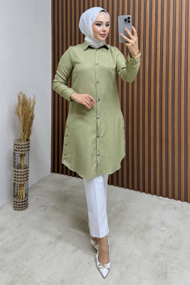 Düğme Aksesuarlı Gömlek Tunik 3047 Mint - YVZ (1)