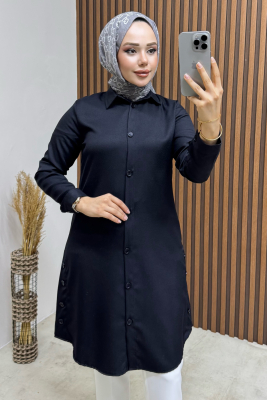 Düğme Aksesuarlı Gömlek Tunik 3047 Siyah - YVZ