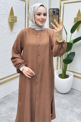 Düğme Detaylı Yandan Yırtmaçlı İkili Takım 6010 Kahve - NWS (1)