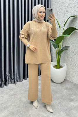 Elissa Taşlı Triko Takım 1109 Latte - MT
