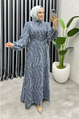 Eliza Püsküllü Elbise 6227 Gri - NWS