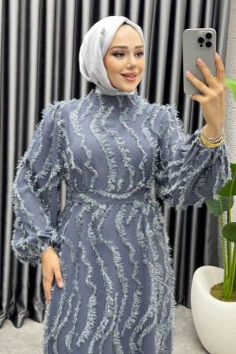 Eliza Püsküllü Elbise 6227 Gri - NWS (1)