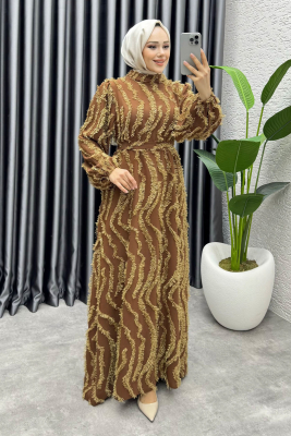 Eliza Püsküllü Elbise 6227 Kahve - NWS