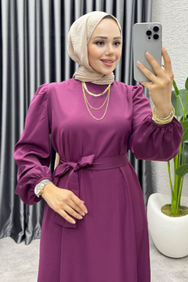 Eteği Volanlı Krep Elbise 1002 Bordo - YGS (1)