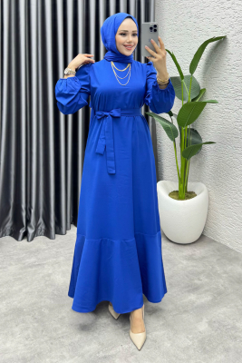 Eteği Volanlı Krep Elbise 1002 Saks - YGS