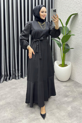 Eteği Volanlı Krep Elbise 1002 Siyah - YGS