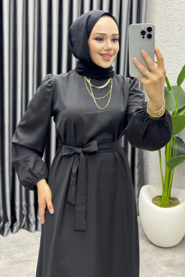 Eteği Volanlı Krep Elbise 1002 Siyah - YGS (1)