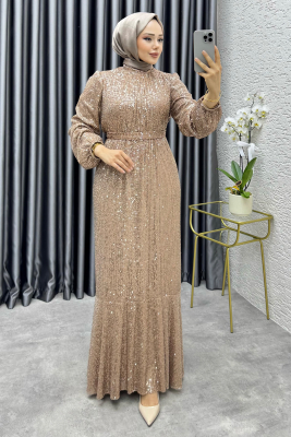 Gülçe Eteği Volanlı Payet Elbise 6651 Vizyon - YGS