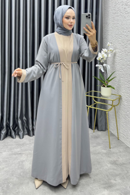 Garni Detaylı İkili Abaya Takım 6220 Gri - NWS