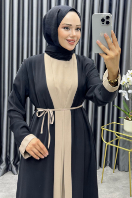 Garni Detaylı İkili Abaya Takım 6220 Siyah - NWS (1)