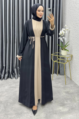 Garni Detaylı İkili Abaya Takım 6220 Siyah - NWS