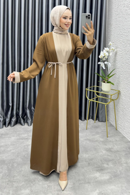 Garni Detaylı İkili Abaya Takım 6220 Taba - NWS