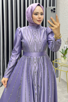 Gökçe Taş İşlemeli Abiye 6636 Lila - YGS (1)