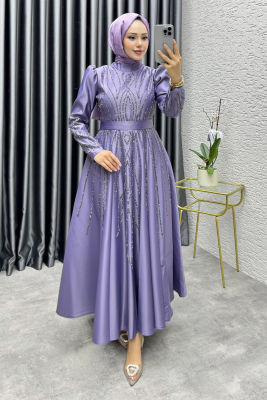 Gökçe Taş İşlemeli Abiye 6636 Lila - YGS