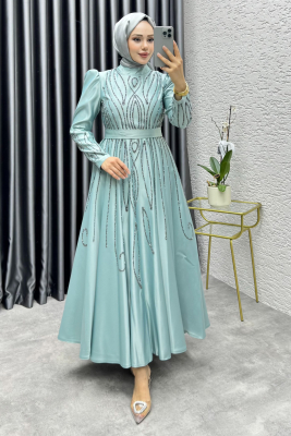 Gökçe Taş İşlemeli Abiye 6636 Mint - YGS