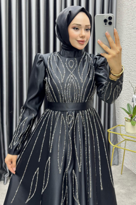 Gökçe Taş İşlemeli Abiye 6636 Siyah - YGS (1)
