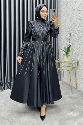 Gökçe Taş İşlemeli Abiye 6636 Siyah - YGS