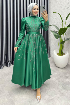 Gökçe Taş İşlemeli Abiye 6636 Zümrüt - YGS