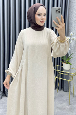 Hafsa İthal Aerobin Elbise 4003 Krem - YVZ (1)
