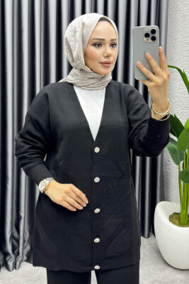 İdil Düğme Detaylı Triko Takım 1314 Siyah - MT (1)