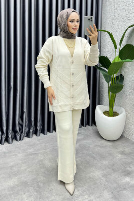 İdil Düğme Detaylı Triko Takım 1314 Taş - MT