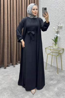 Betül İkili Abaya Elbise Takım 24686 Siyah - VYS