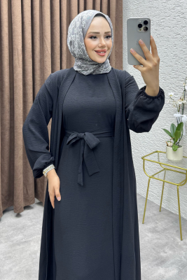 Betül İkili Abaya Elbise Takım 24686 Siyah - VYS (1)