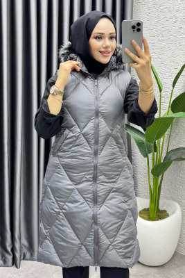 İkon Kapitone Şişme Yelek 4401 Gri - MD (1)