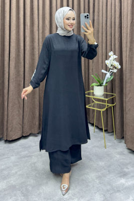 Kolu Pat Detaylı Aerobin Takım 1989 Siyah & Ekru - FON