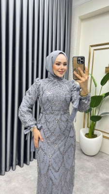 Manşeti Bağlamalı Kalem Abiye 6618 Gri - YGS (1)