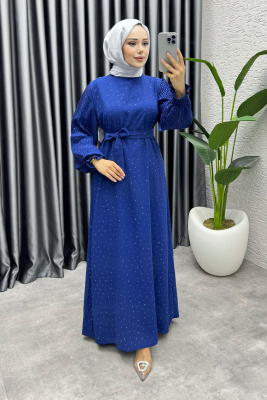 Nida Serpme Taş Detaylı Krep Elbise 6063 Laci - NWS (1)