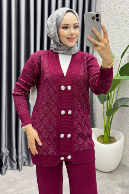 Nihal Simli Triko Takım 1321 Bordo - MT (1)