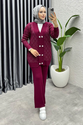 Nihal Simli Triko Takım 1321 Bordo - MT