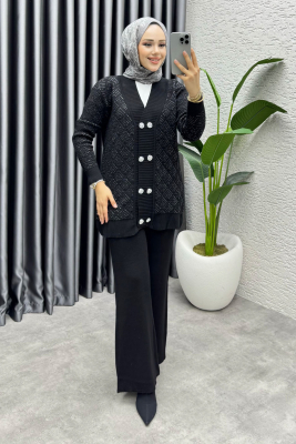  Nihal Simli Triko Takım 1321 Siyah - MT