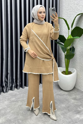 Nil Şal Detay Triko Takım 1206 Latte - MT