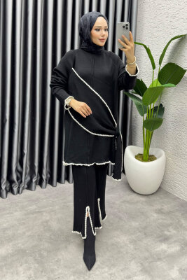 Nil Şal Detay Triko Takım 1206 Siyah - MT