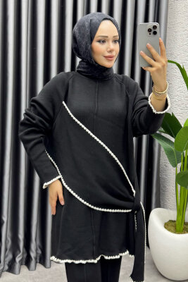 Nil Şal Detay Triko Takım 1206 Siyah - MT (1)
