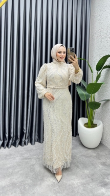 Nora Taşlı Kalem Abiye 8014 Krem - YGS