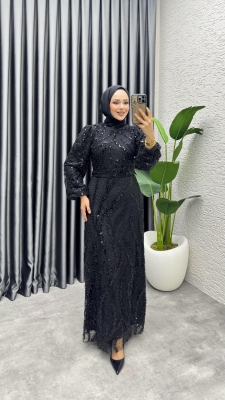 Nora Taşlı Kalem Abiye 8014 Siyah - YGS