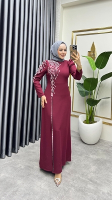 Omuzu Taşlı Krep Abiye 8001 Bordo - YGS (1)